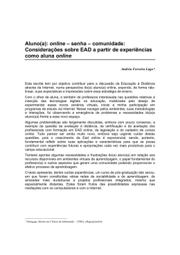 Aluno(a): online &ndash; senha &ndash; comunidade: Considera&ccedil;&otilde;es sobre EAD