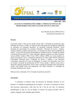 ALGUMAS CONSIDERA&Ccedil;&Otilde;ES SOBRE A FORMA&Ccedil;&Atilde;O INICIAL DE