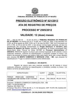 PREGÃO ELETRÔNICO Nº 021/2013 ATA DE REGISTRO
