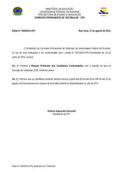 Edital N&ordm; 050-15 Rela&ccedil;&atilde;o Preliminar dos Candidatos Contemplados