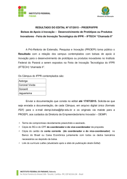RESULTADO DO EDITAL Nº 07/2015 – PROEPI/IFPR Bolsas de
