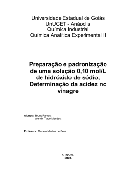 Prepara&ccedil;&atilde;o e Padroniza&ccedil;&atilde;o de uma solu&ccedil;&atilde;o 0.10