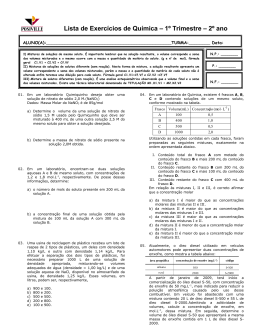 Lista de Exerc&iacute;cios de Qu&iacute;mica &ndash; 1&ordm; Trimestre &ndash; 2&ordm; ano
