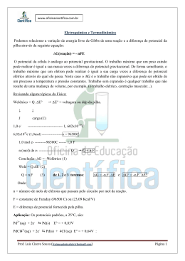 Eletroqu&iacute;mica e Termodin&acirc;mica Podemos relacionar a varia&ccedil;&atilde;o de