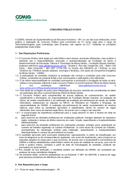1 CONCURSO P&Uacute;BLICO 01/2014 A CEMIG, atrav&eacute;s da