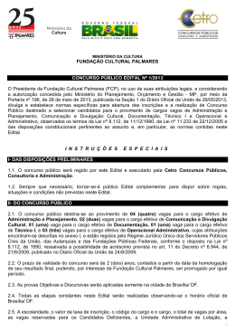 FUNDA&Ccedil;&Atilde;O CULTURAL PALMARES CONCURSO P&Uacute;BLICO