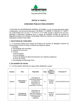 EDITAL N.&ordm; 52/2013 CONCURSO P&Uacute;BLICO PARA