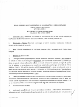 t E CUM&Eacute;RCICI DE BIDC&Uacute;MEUSTWEIS E &Uacute;LEOS VEGET&Agrave;IS SA