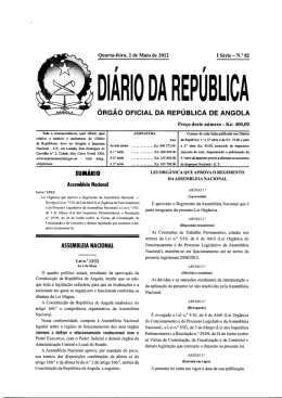 Lei Org&acirc;nica que aprova o Regimento da Assembleia Nacional