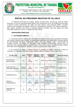 EDITAL DO PROCESSO SELETIVO N&ordm; 01/2012