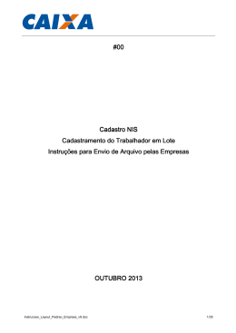 00 Cadastro NIS Cadastro NIS Cadastramento do T