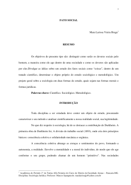 FATO SOCIAL Mara Larissa Vieira Braga1 RESUMO Os