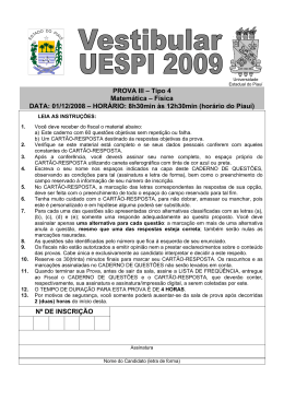 PROVA III &ndash; Tipo 4 Matem&aacute;tica &ndash; F&iacute;sica DATA: 01