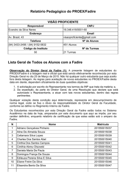 Relat&oacute;rio Pedag&oacute;gico do PROEX/Fadire Lista Geral de Todos os