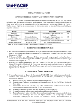 Edital de Concurso n&ordm; 03-2015 &ndash; Medicina - Uni