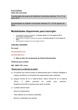 Inscrições: Modalidades disponíveis para inscrição: