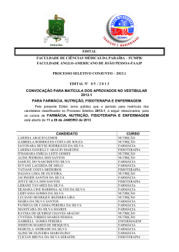Edital de matr&iacute;cula para os cursos de Nutri&ccedil;&atilde;o, Fisioterapia