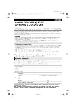 MANUAL DE INSTALAÇÃO DO SOFTWARE E LIGAÇÃO USB