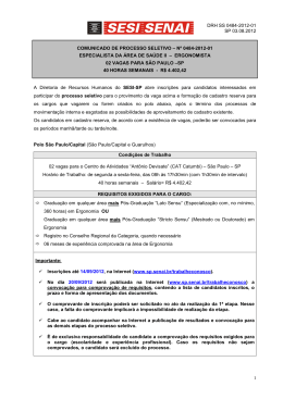 Processo seletivo para Ergonomista no SESI de S&atilde;o Paulo
