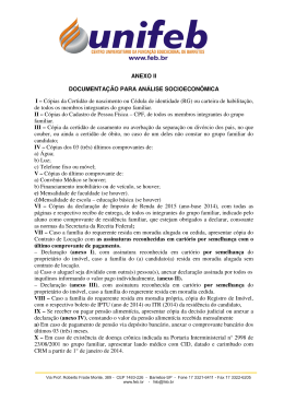 ANEXO II DOCUMENTA&Ccedil;&Atilde;O PARA AN&Aacute;LISE
