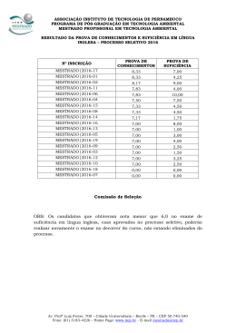 Comissão de Seleção OBS: Os candidatos que obtiveram nota