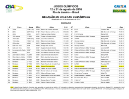 JOGOS OL&Iacute;MPICOS 12 a 21 de agosto de 2016 RELA&Ccedil;&Atilde;O