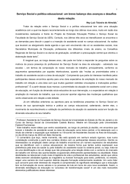 Servi&ccedil;o Social e pol&iacute;tica educacional: um breve balan&ccedil;o - cress-mg