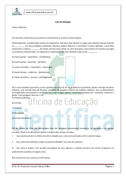 Lista de Exerc&iacute;cio de Biologia - Oficina de Educa&ccedil;&atilde;o Cient&iacute;fica