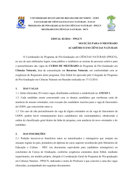 EDITAL 02/2014 &ndash; PPGCN SELE&Ccedil;&Atilde;O PARA O MESTRADO