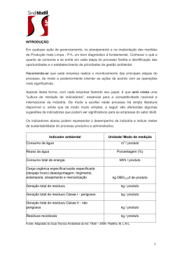 Ind&uacute;strias T&ecirc;xteis: Indicadores ambientais para as - Sindit&ecirc;xtil-SP
