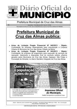Prefeitura Municipal de Cruz das Almas publica: