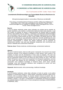 Levantamento Etnofarmacol&oacute;gico em Comunidades Rurais do