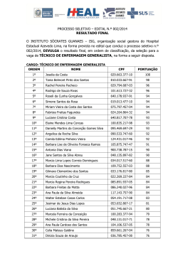 PROCESSO SELETIVO &ndash; EDITAL N.&ordm; 002/2014 RESULTADO