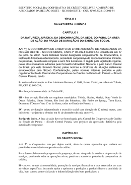 estatuto social da cooperativa de cr&eacute;dito de livre