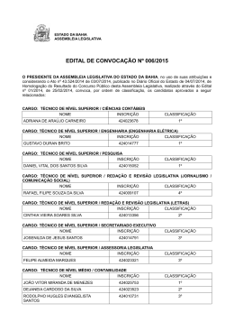 edital de convoca&ccedil;&atilde;o n&ordm; 006/2015 - Assembl&eacute;ia Legislativa da Bahia
