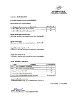 Resultado Final do Processo Seletivo 01/2012. Cargo: T&eacute;cnico em