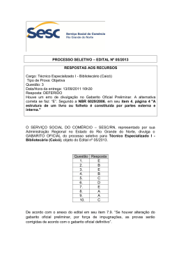 PROCESSO SELETIVO – EDITAL Nº 05/2013