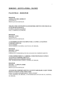 20/08/2015 &ndash; QUINTA-FEIRA - MANH&Atilde; PALESTRAS &ndash; 08:00