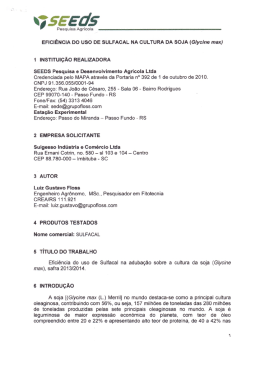 EFICI&Ecirc;NCIA DO USO DE SULFACAL NA CULTURA DA SOJA