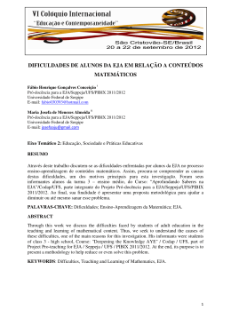 dificuldades de alunos da eja em relação a conteúdos matemáticos