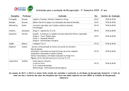 Conteúdos para a avaliação de Recuperação – 2o