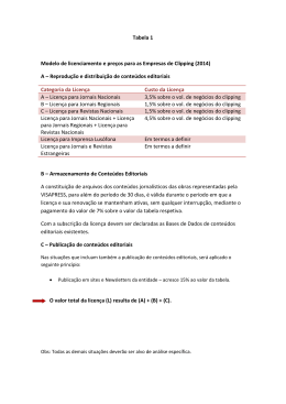 Tabela 1 Modelo de licenciamento e preços para as