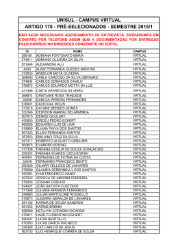 UNISULVIRTUAL - PRÉ-SELECIONADOS 2015-1