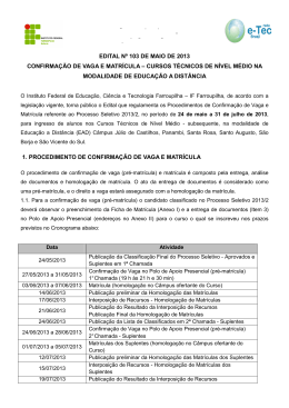 Edital EaDMATRICULAS 24052013 - Instituto Federal de Educa&ccedil;&atilde;o
