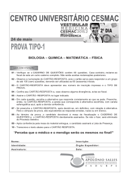 Provas do 2&ordm; dia - Tipo 1 - Centro Universit&aacute;rio Cesmac