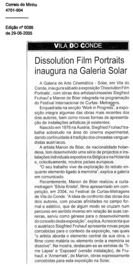 “Dissolution Film Portraits” inaugura na Galeria Solar