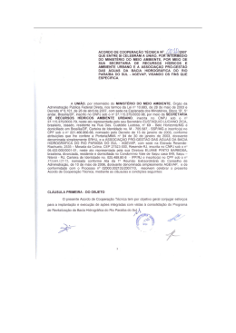 Acordo de Coopera&ccedil;&atilde;o T&eacute;cnica SRHU-AGEVAP