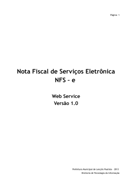 Nota Fiscal de Serviços Eletrônica NFS – e Web Service Versão 1.0