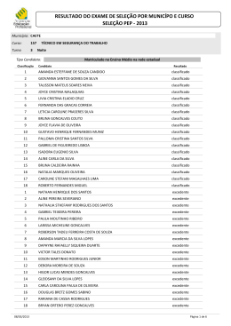 sele&ccedil;&atilde;o pep - 2013 resultado do exame de sele&ccedil;&atilde;o por munic&iacute;po e