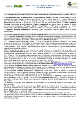 Edital - MINIST&Eacute;RIO DO Desenvolvimento Social e Combate &agrave; Fome